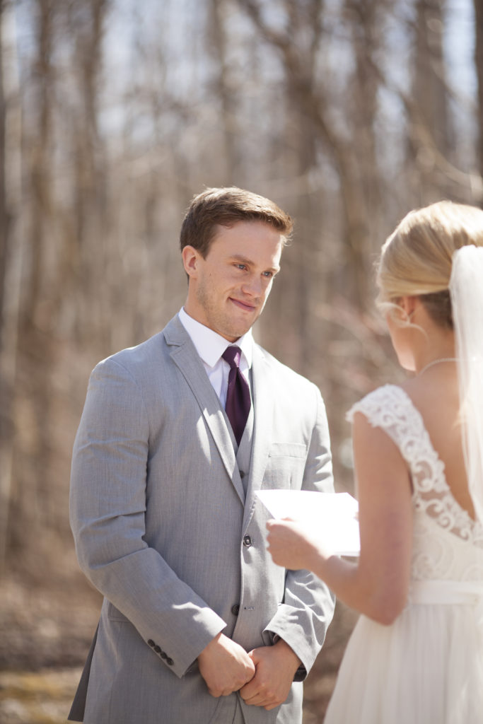 bride and groom first look in Roseau, Minnesota