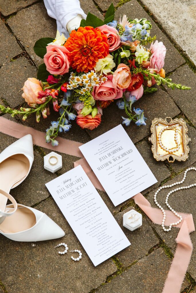 Colorful wedding flat lay