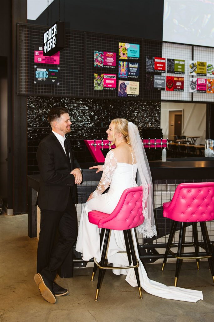 Fun bridal portrait ideas for a brewery wedding