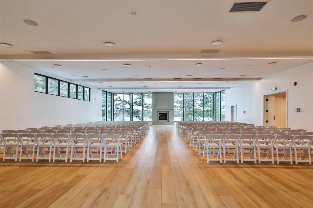 Indoor wedding ceremony space at Catalyst by Nature Link in Nisswa, MN